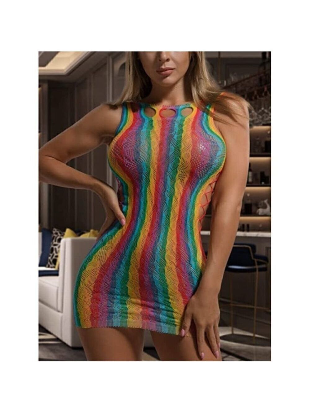 🌈 Rainbow Fishnet Unicorn Mesh Lingerie Top Party Rave Boho Cosplay NWT Sexy
